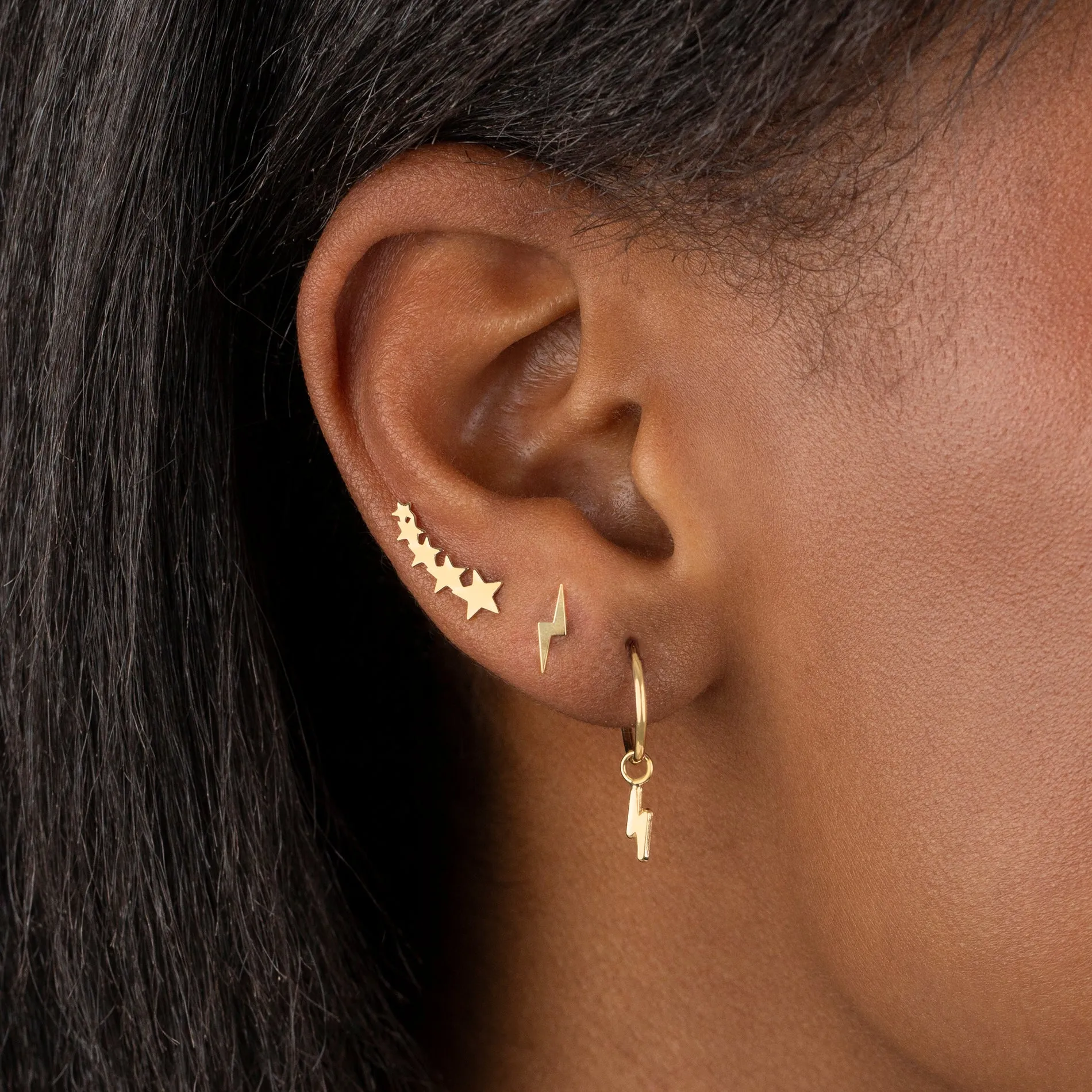 Solid Lightning Threader Stud Earring 14K