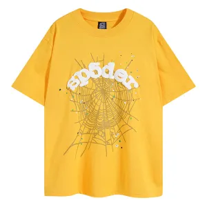 Sp5der Green Foam Printing High Weight T-Shirt Yellow