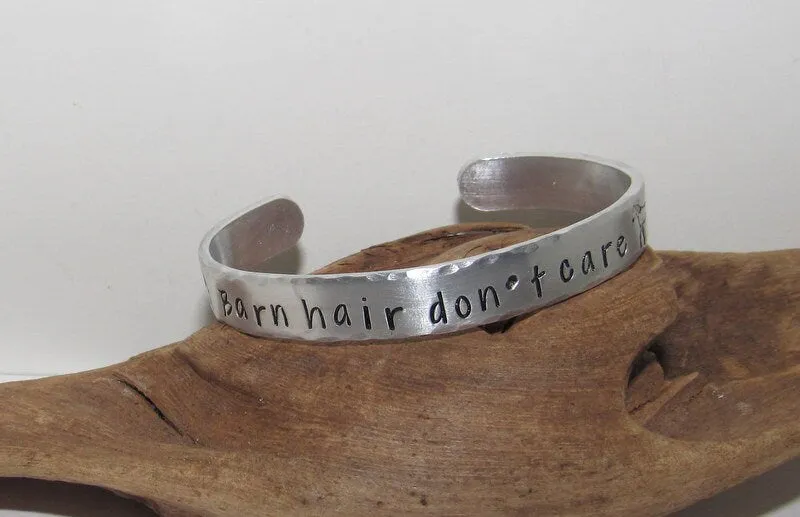 Sterling silver Barn hair don't care, horse lover jewelry, personalized cuff bracelet, Bff gift, western jewelry cuff,