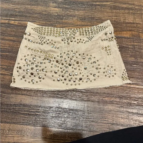 Studded Tan Mini Skirt Medium