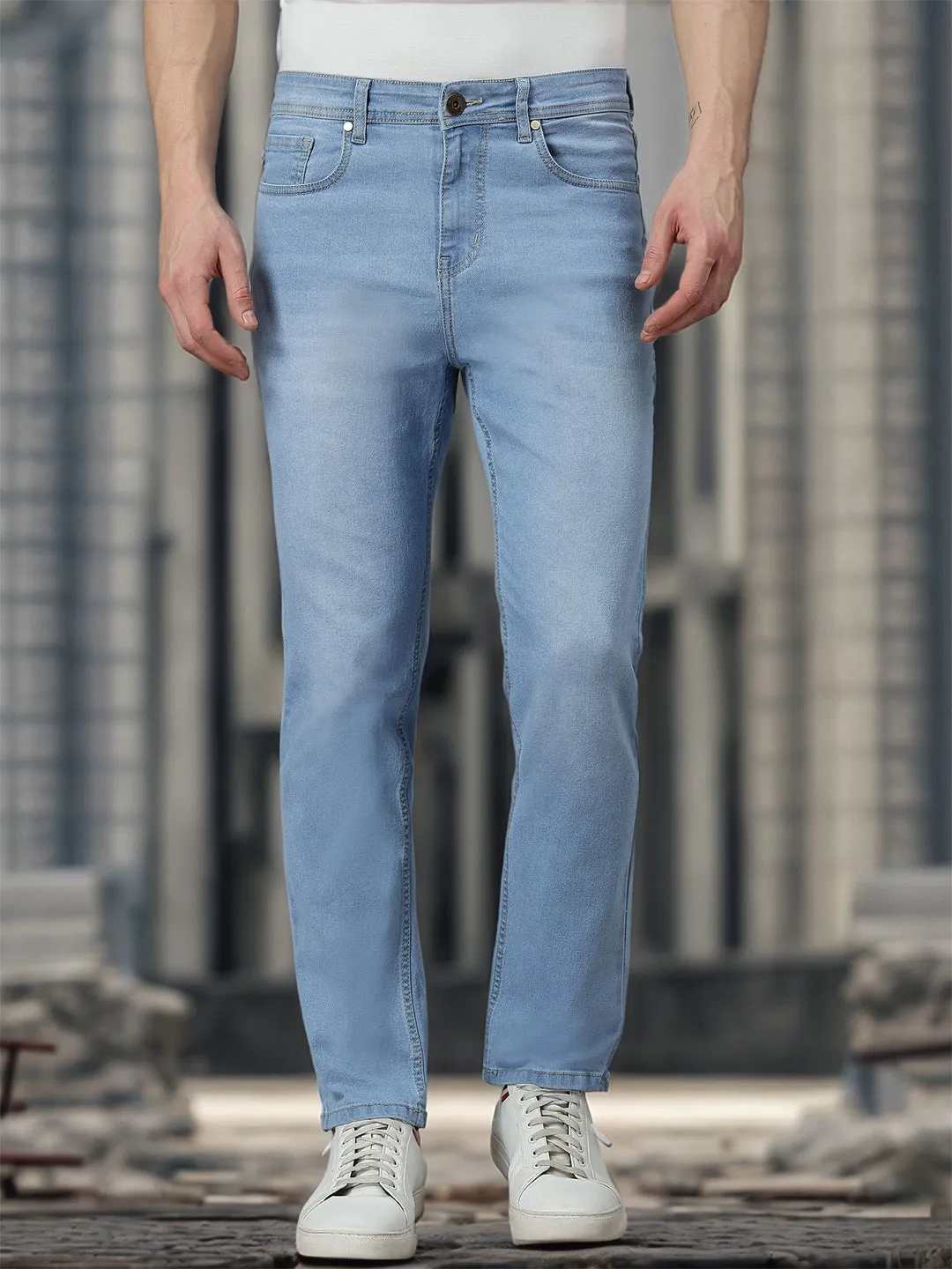 Style Quotient Men Light Blue Regular Fit Mid Rise Stretchable Jeans