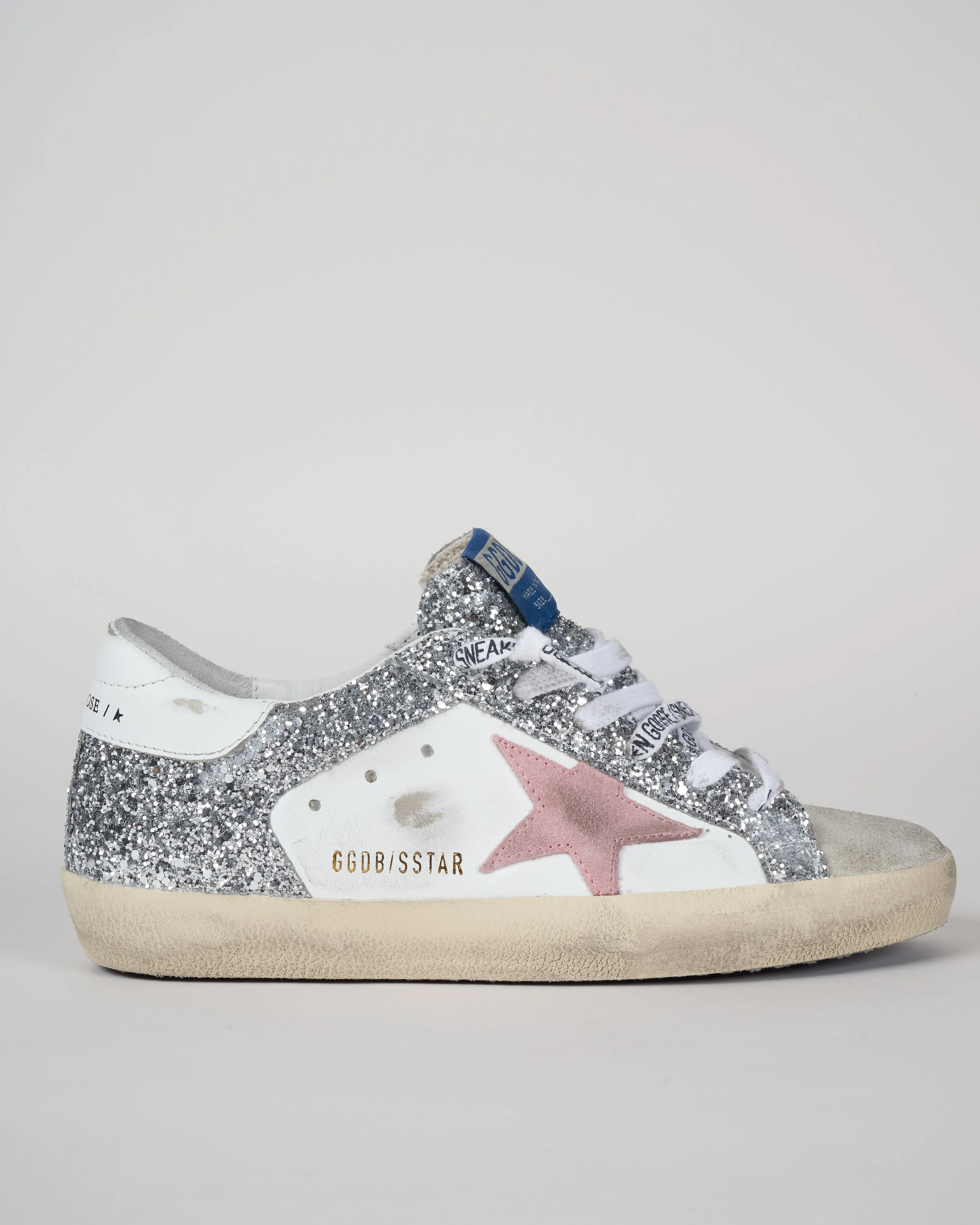 super-star leather and glitter sneaker - ice/white/silver/pink