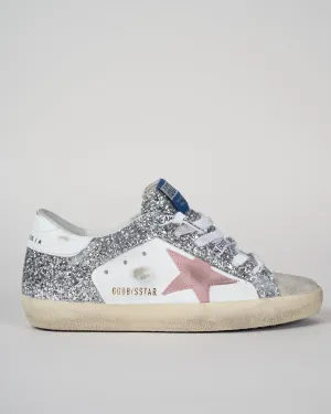 super-star leather and glitter sneaker - ice/white/silver/pink
