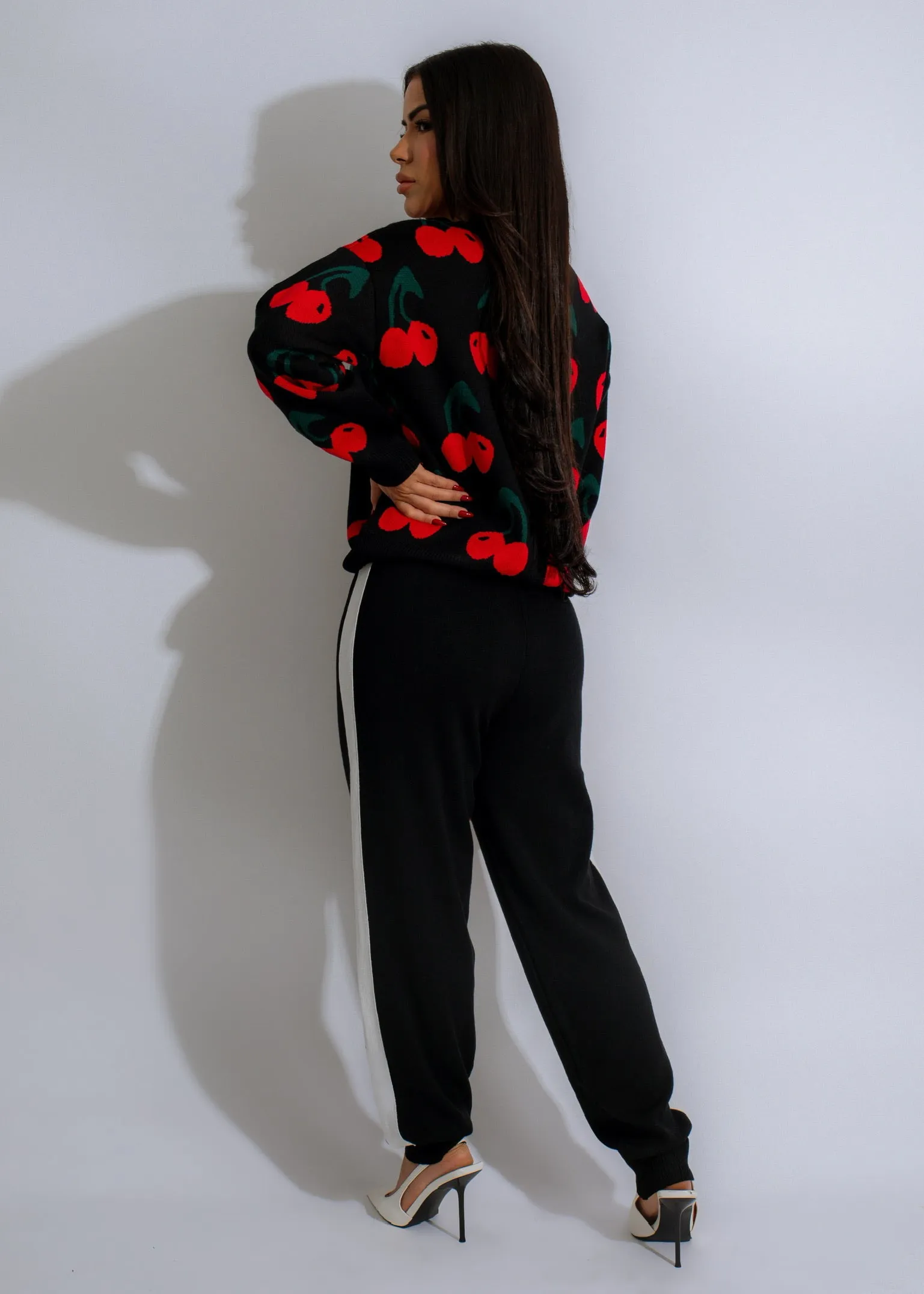 Sweet Orchard Cherry Lounge Knit Pant Set Black