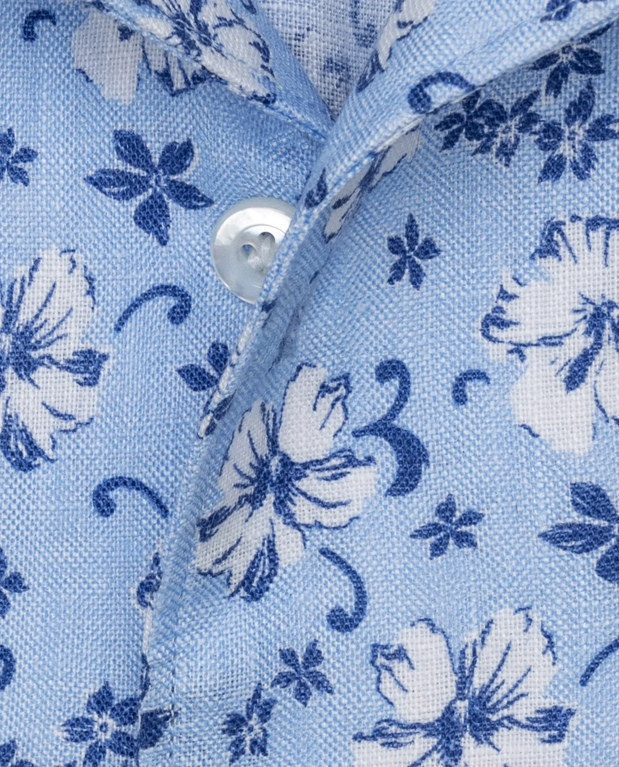 Testa Light Blue with White Blue Hawaiian Flowers Pure Organic Linen