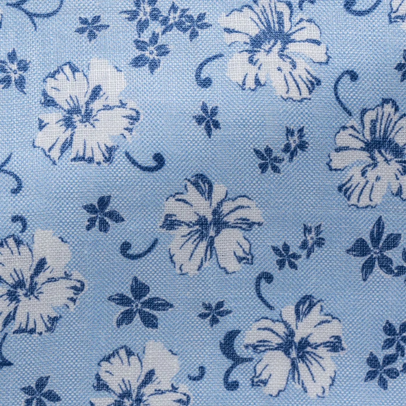 Testa Light Blue with White Blue Hawaiian Flowers Pure Organic Linen