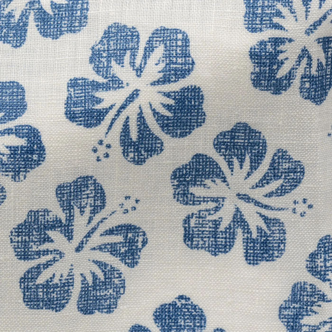 Testa Off White with Blue Hawaiian Flowers Pure Organic Linen
