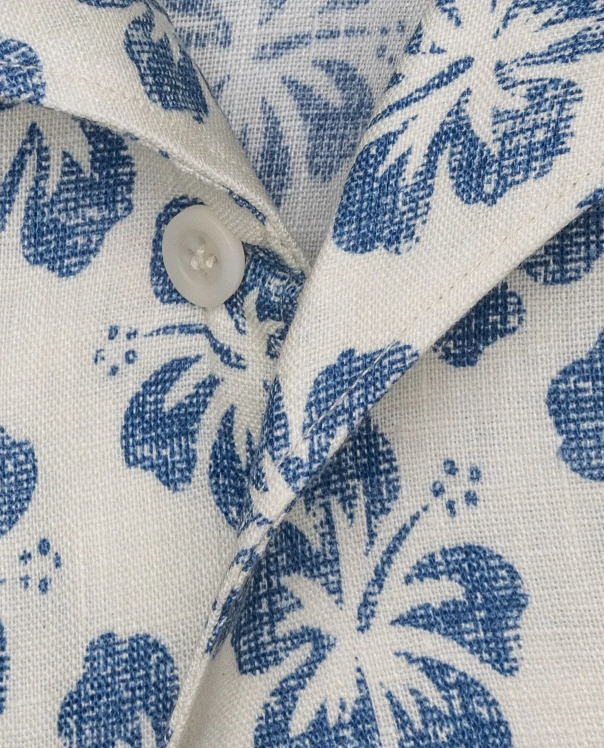 Testa Off White with Blue Hawaiian Flowers Pure Organic Linen