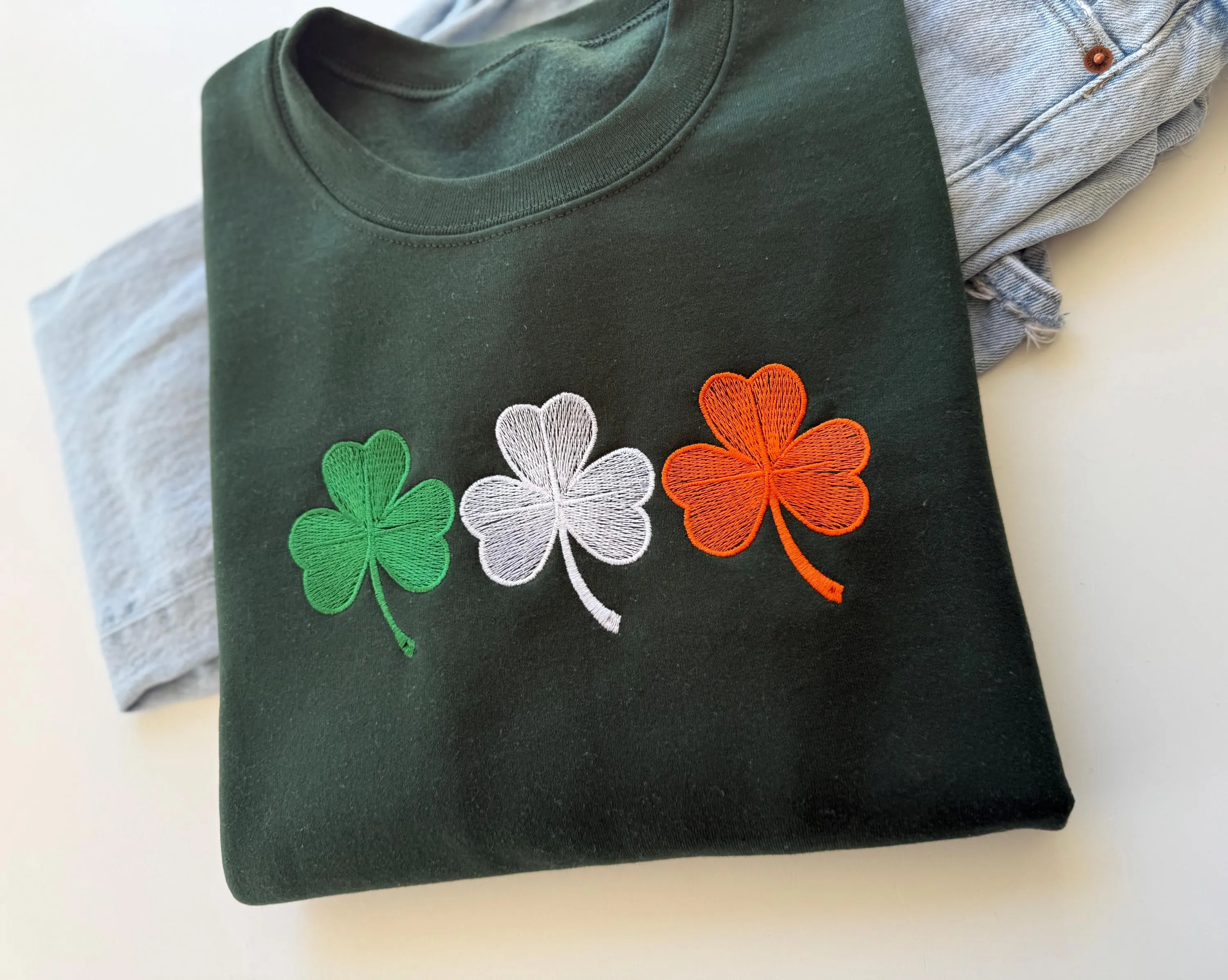 Three Irish Shamrock Embroidered Sweatshirt