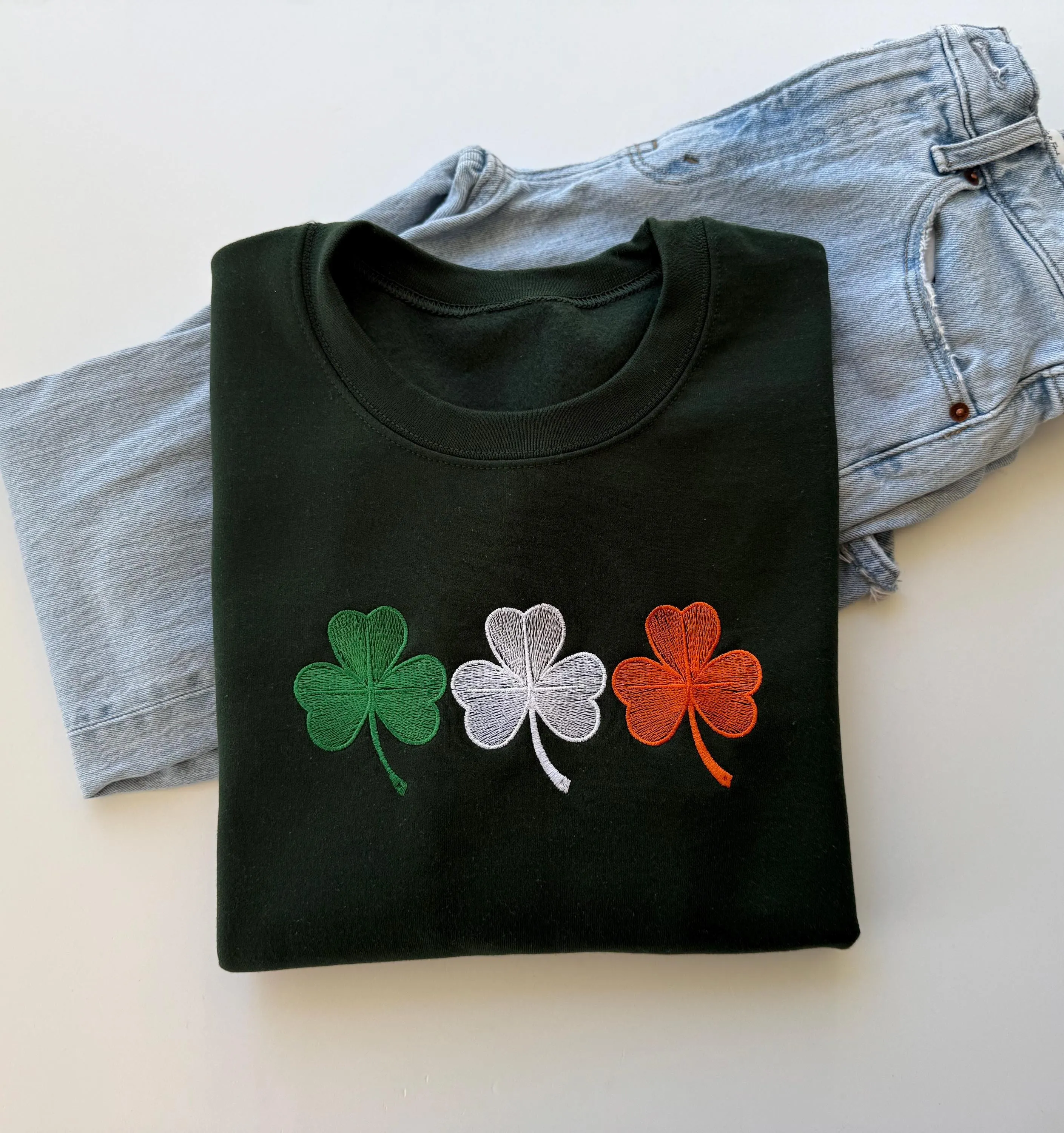 Three Irish Shamrock Embroidered Sweatshirt