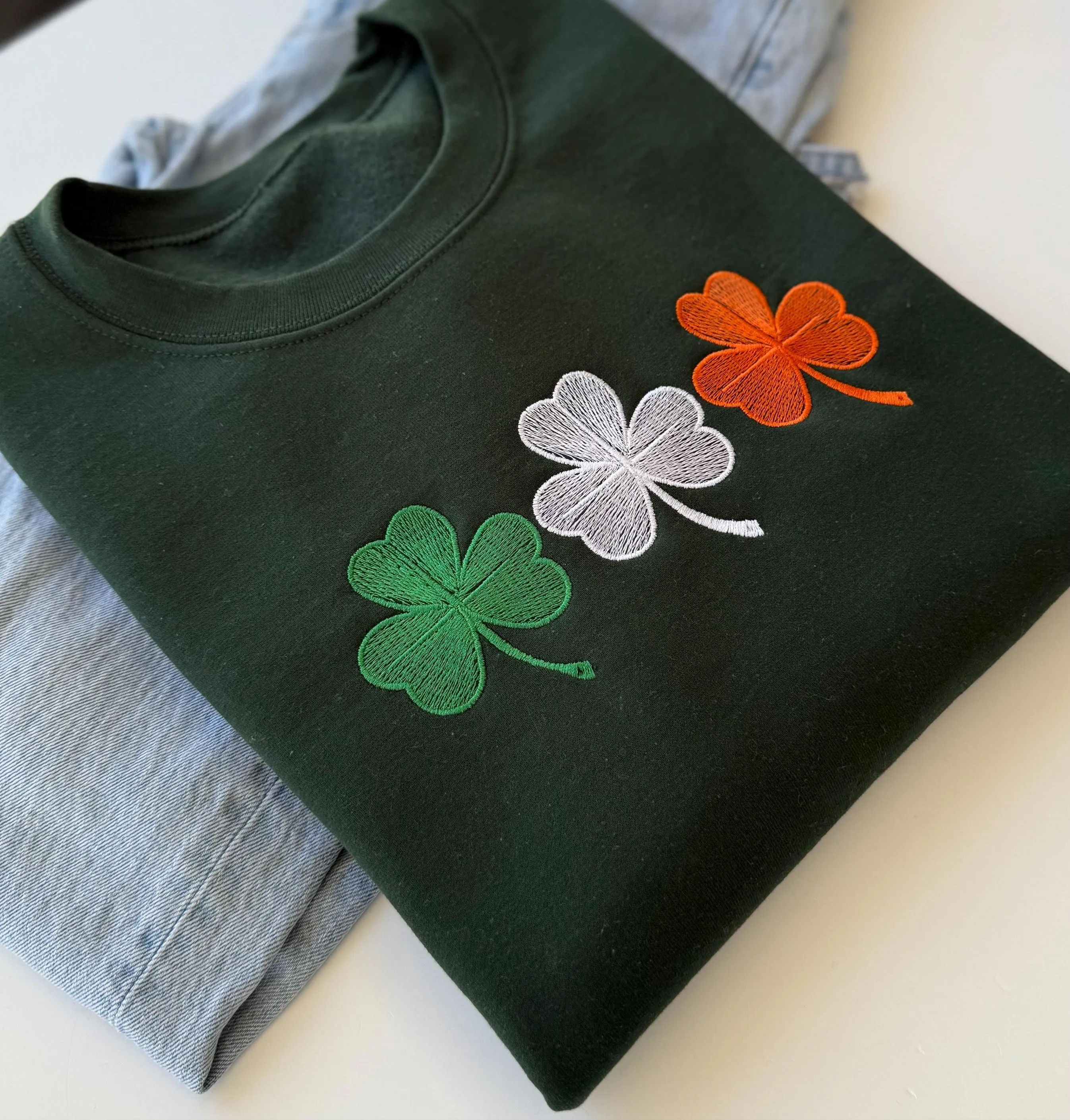 Three Irish Shamrock Embroidered Sweatshirt