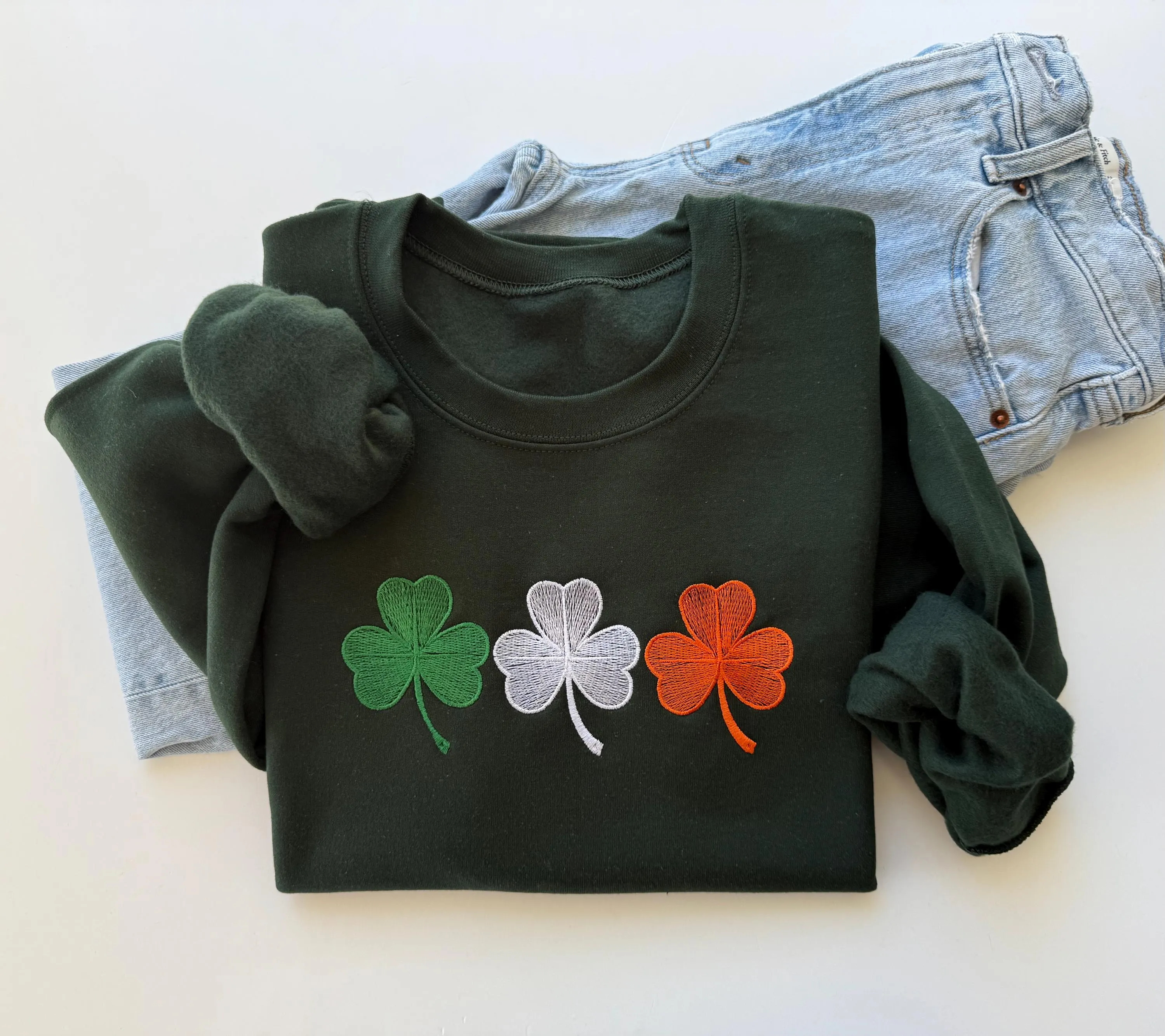 Three Irish Shamrock Embroidered Sweatshirt