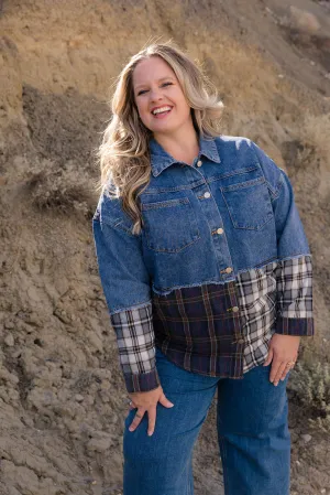 Toni Denim & Plaid Check Button Down Shacket Curvy