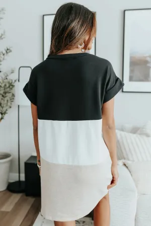 Triple Color Block Rolled Short Sleeve Mini Dress