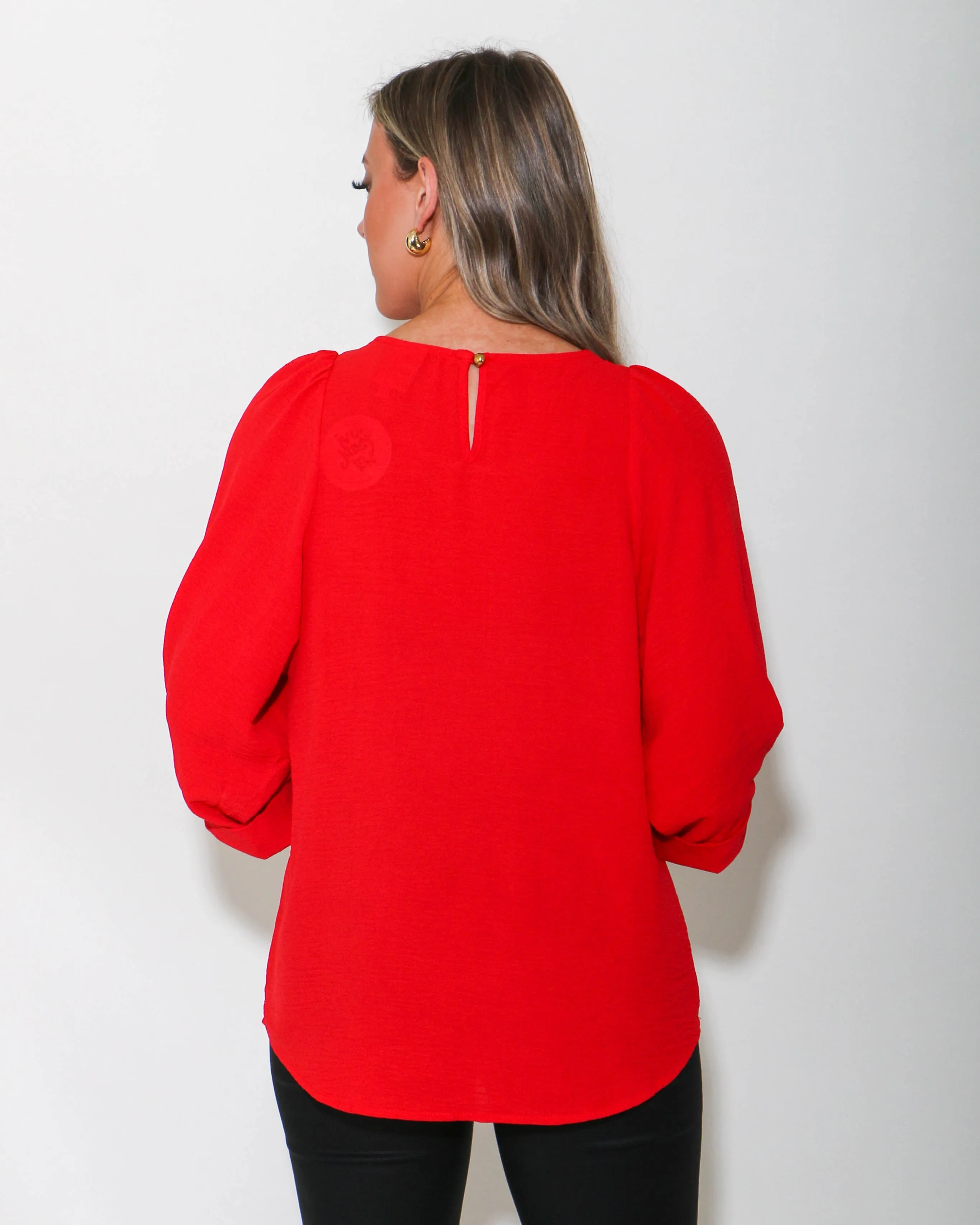 Tucked Sleeve Top in Red