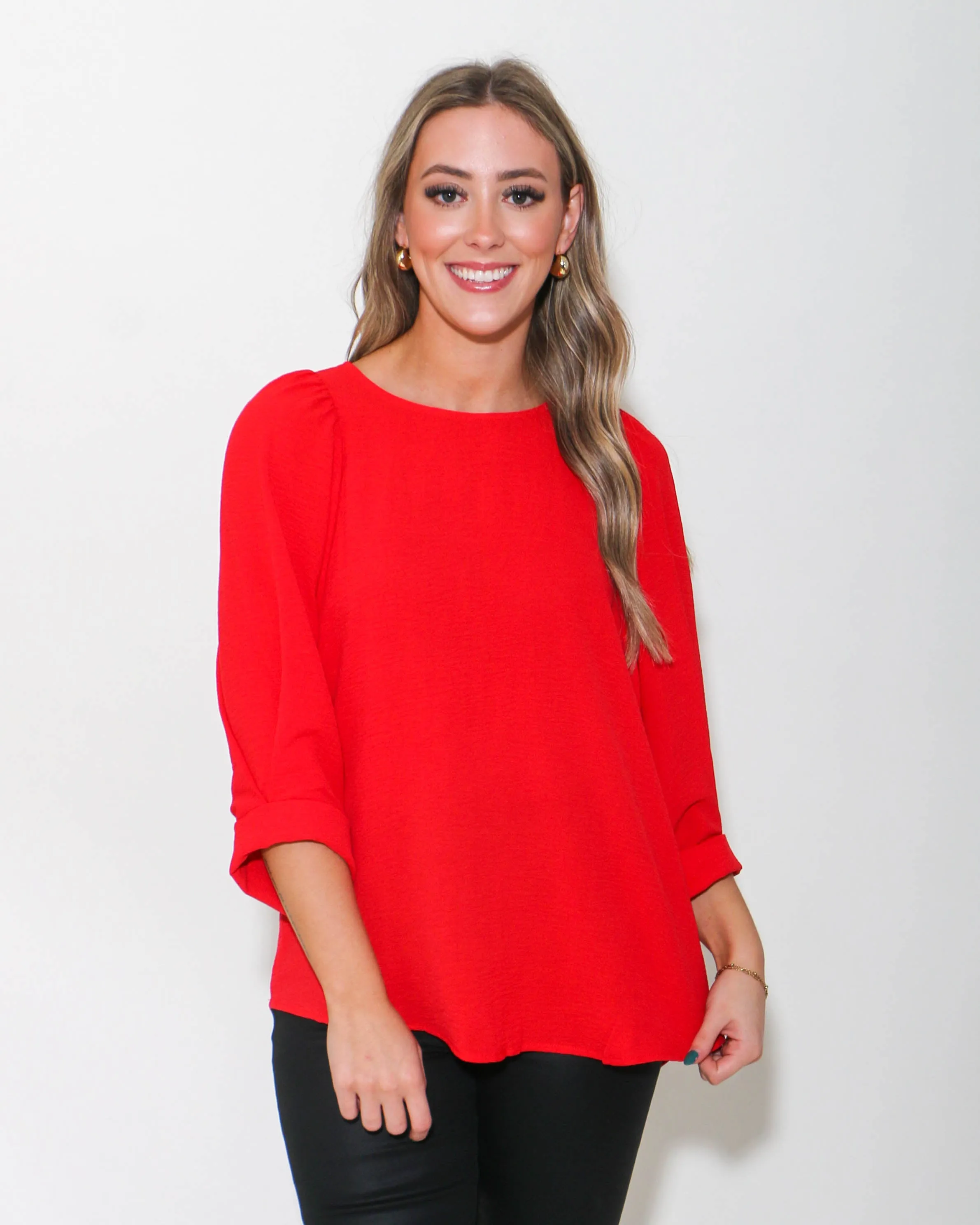 Tucked Sleeve Top in Red