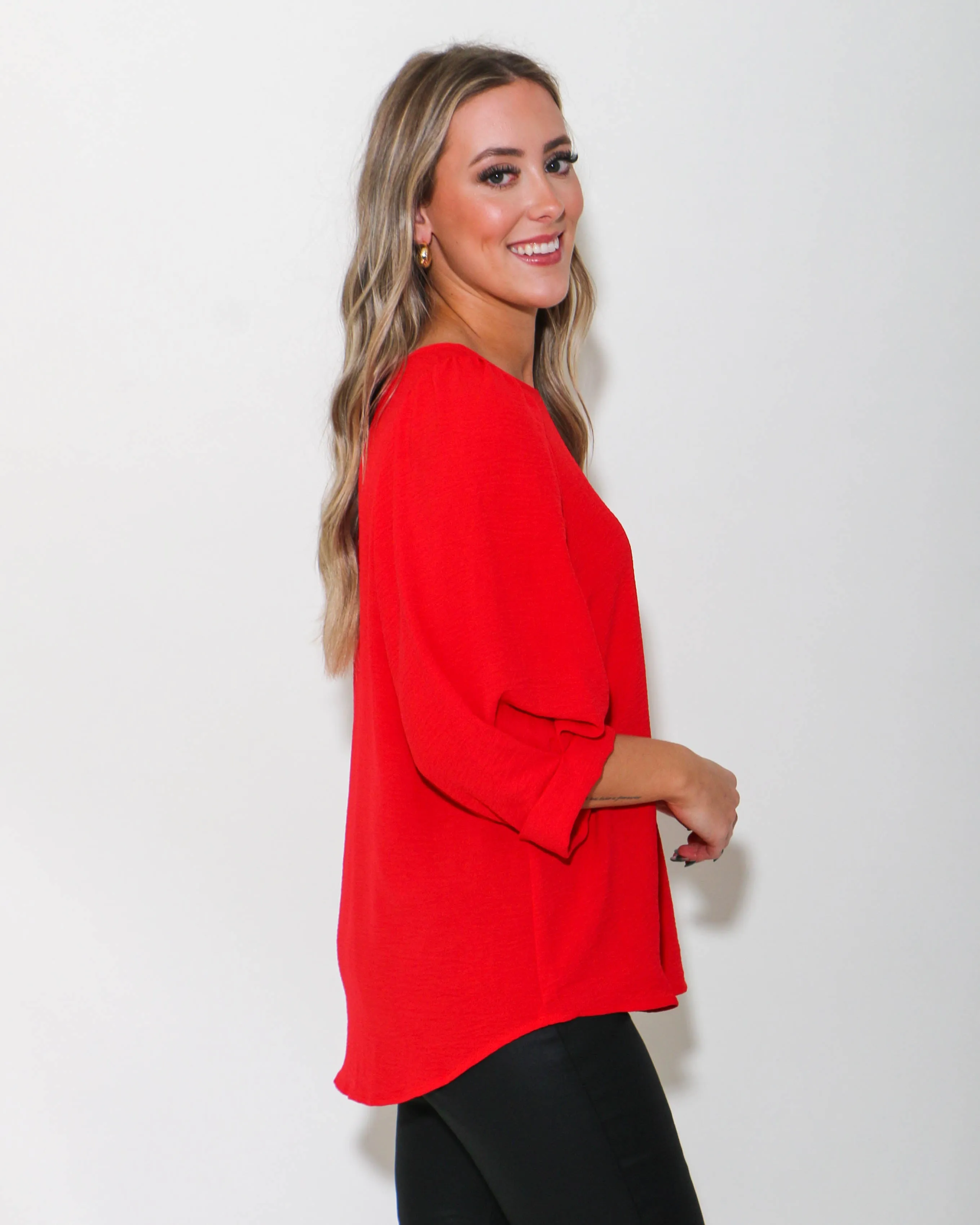 Tucked Sleeve Top in Red