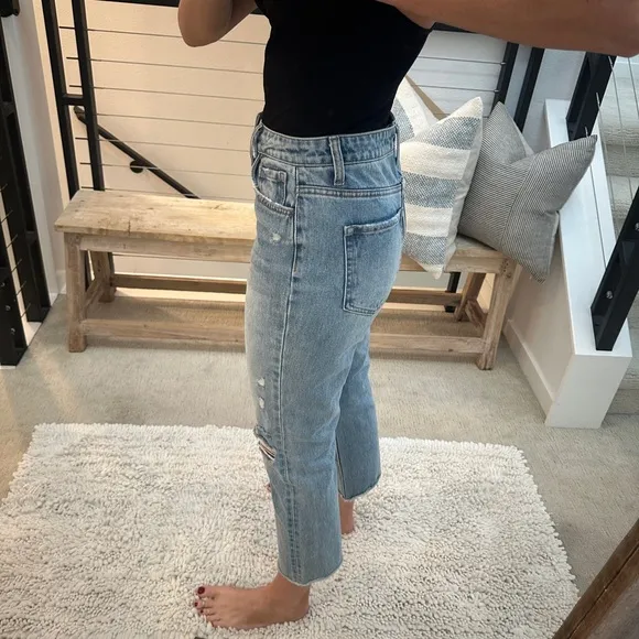 Vervet blue distressed Jean denim flare ankle high rise trendy chic fall 27
