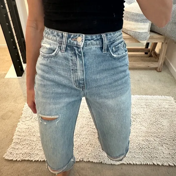Vervet blue distressed Jean denim flare ankle high rise trendy chic fall 27