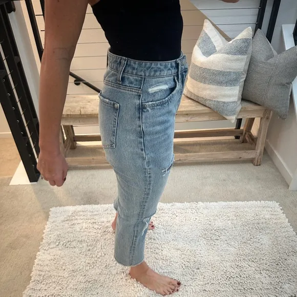 Vervet blue distressed Jean denim flare ankle high rise trendy chic fall 27