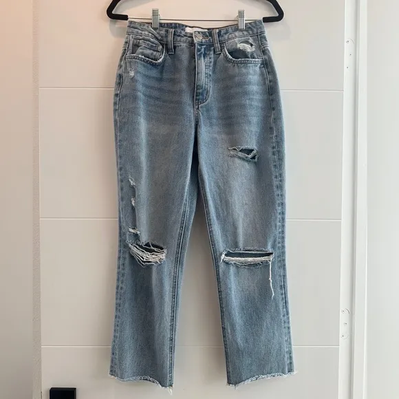 Vervet blue distressed Jean denim flare ankle high rise trendy chic fall 27