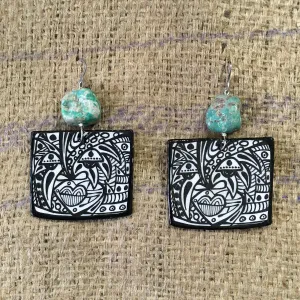 Via Wearable Art Earrings Black-White Mask Afrocentric