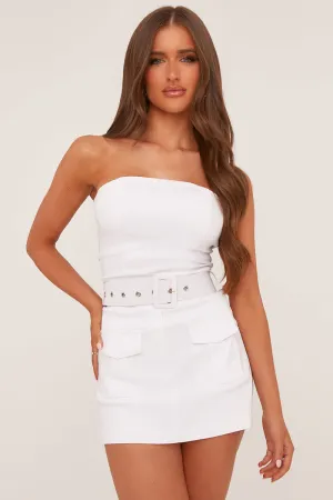 White Bandeau Self Belt Mini Playsuit - Juni