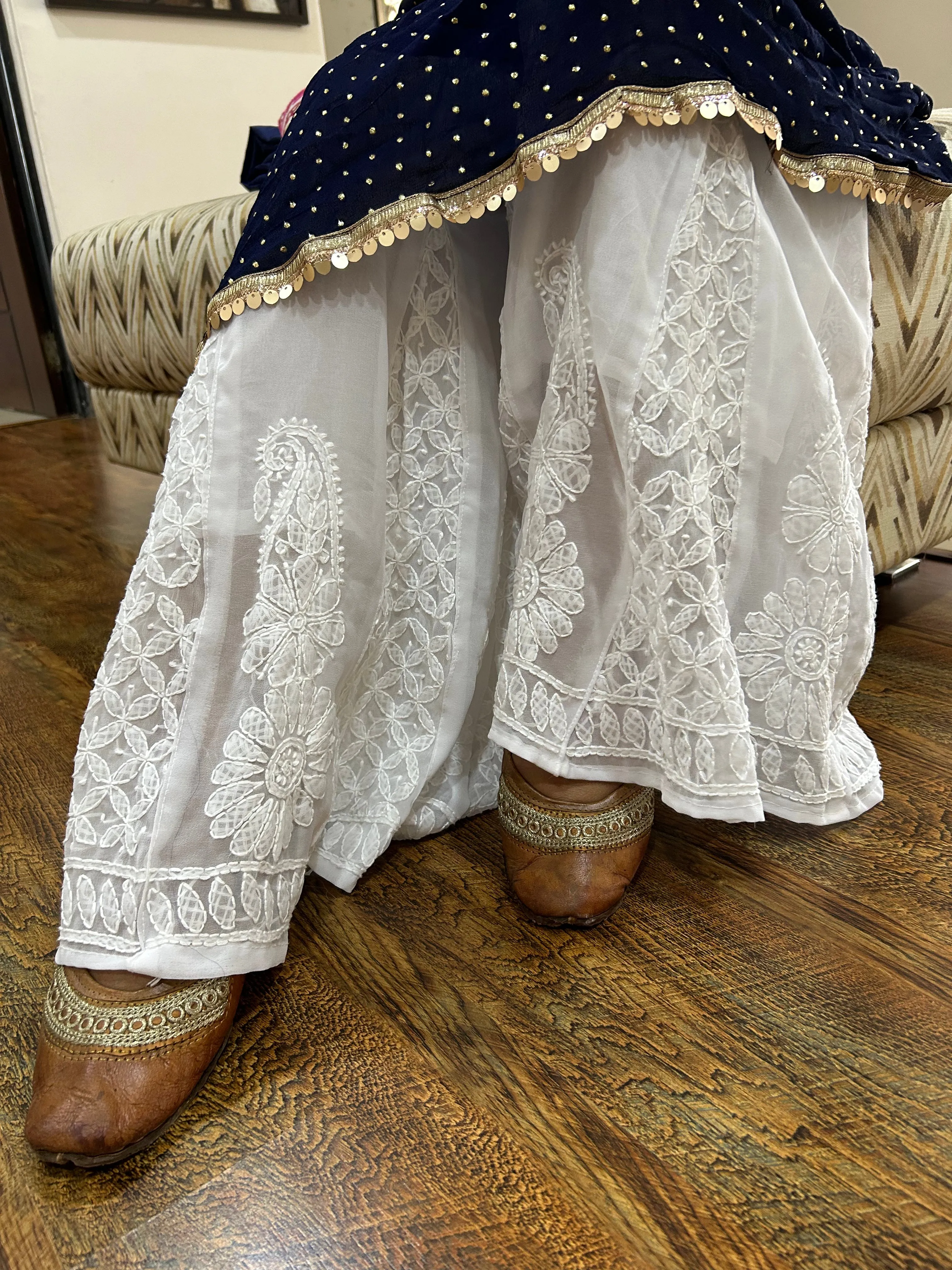 White Lucknowi Chikankari Sharara