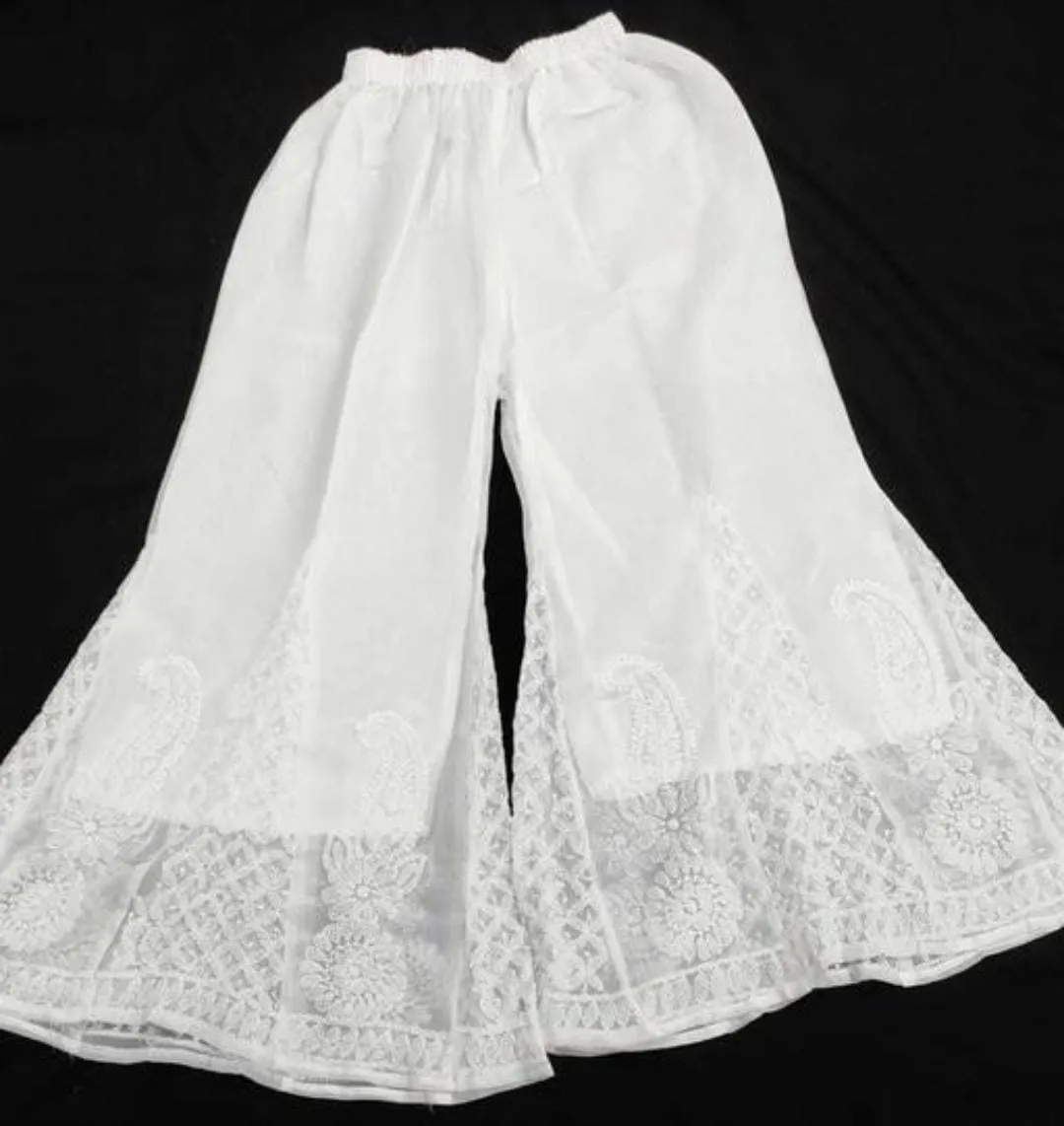 White Lucknowi Chikankari Sharara