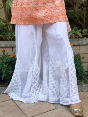 White Lucknowi Chikankari Sharara