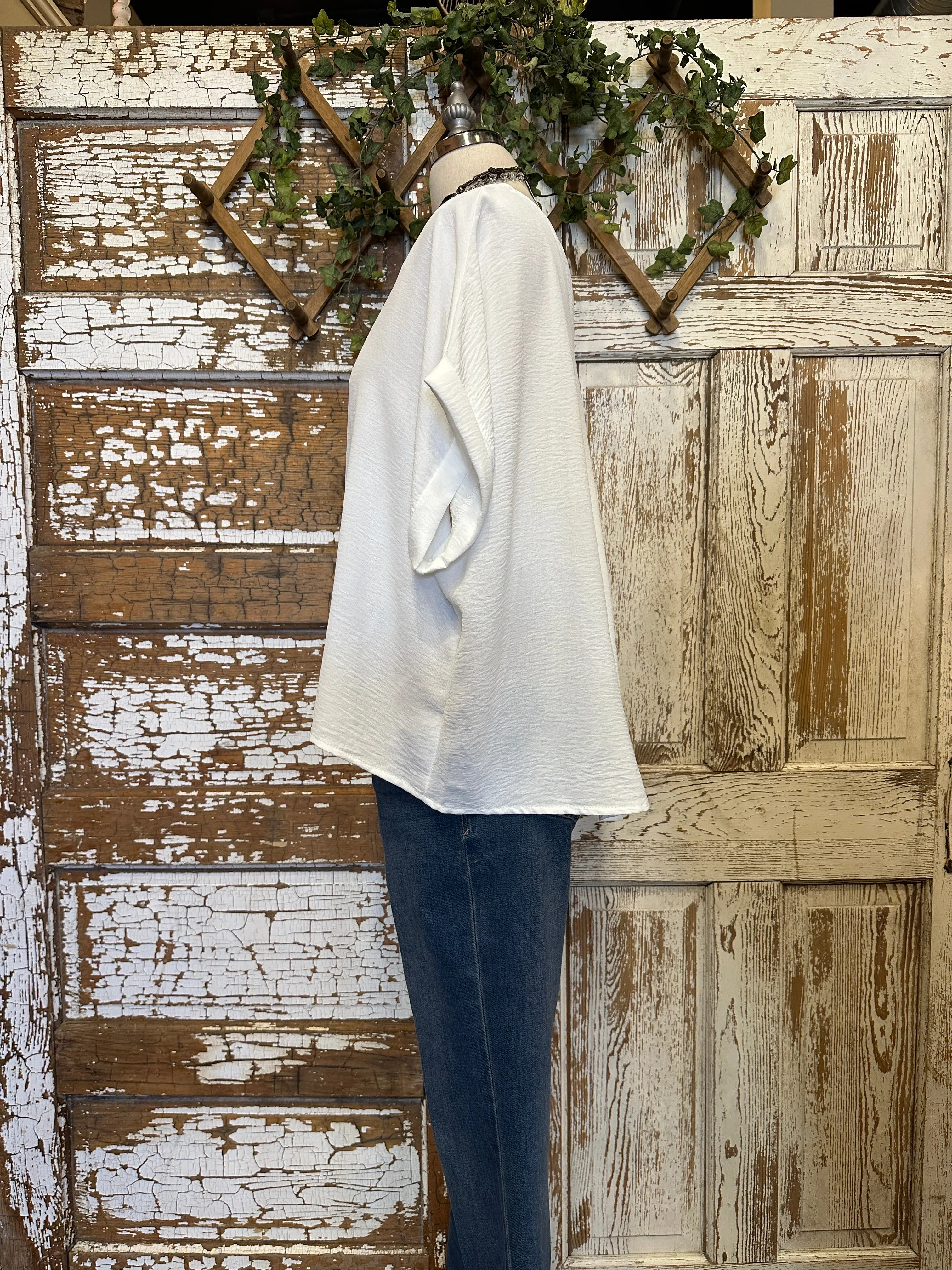 White Rolled Sleeve Top