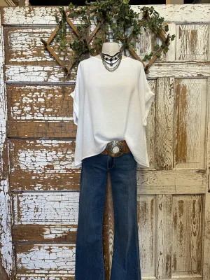 White Rolled Sleeve Top