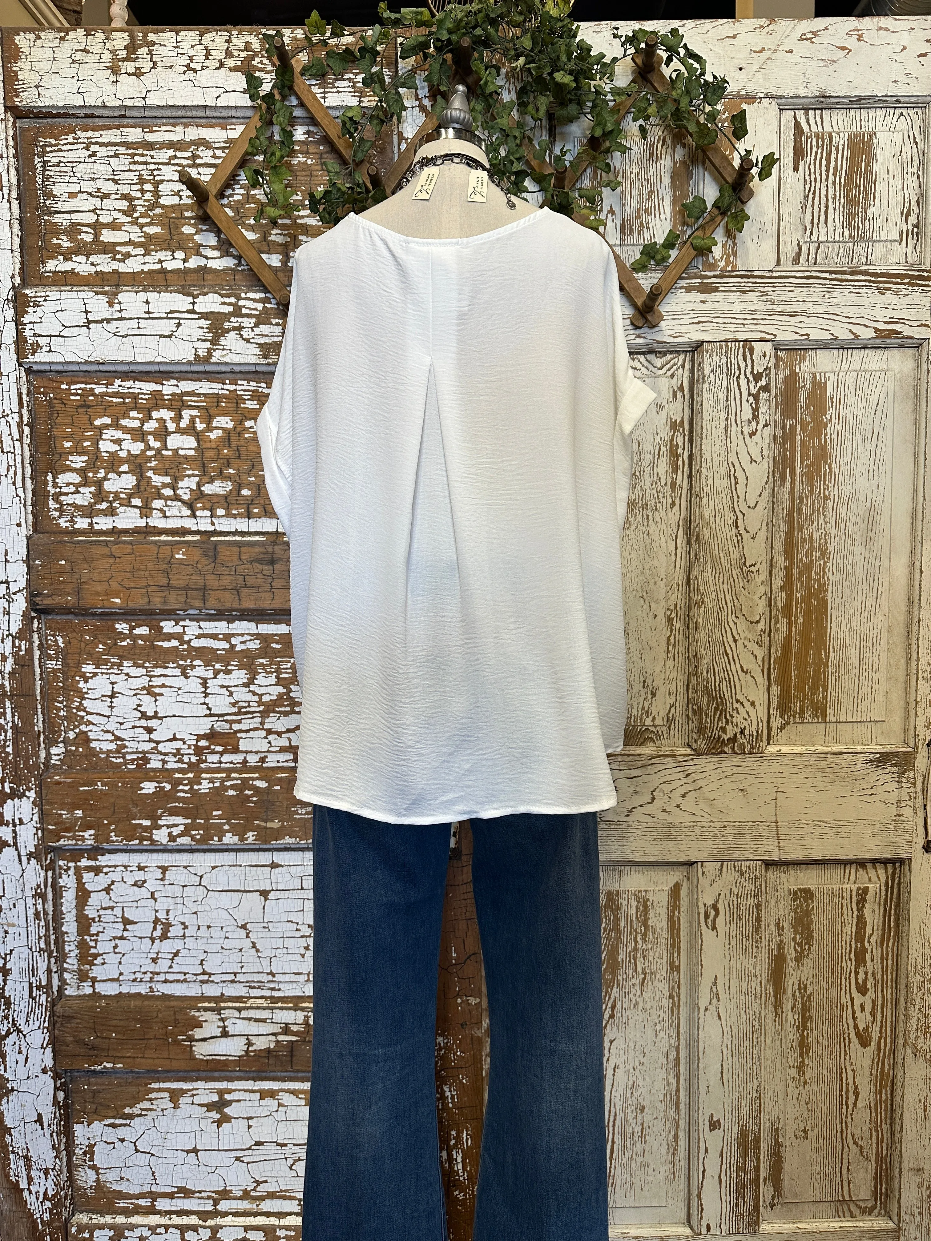 White Rolled Sleeve Top