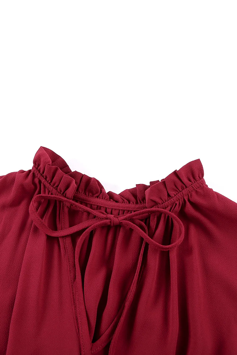 Wine Red Sleeveless V Neck Ruffled Swing Mini Dress