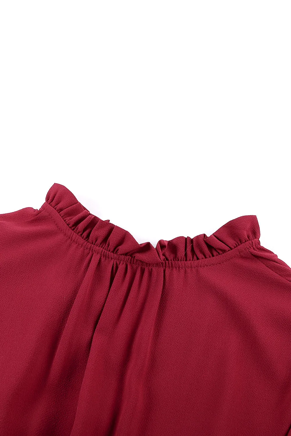 Wine Red Sleeveless V Neck Ruffled Swing Mini Dress