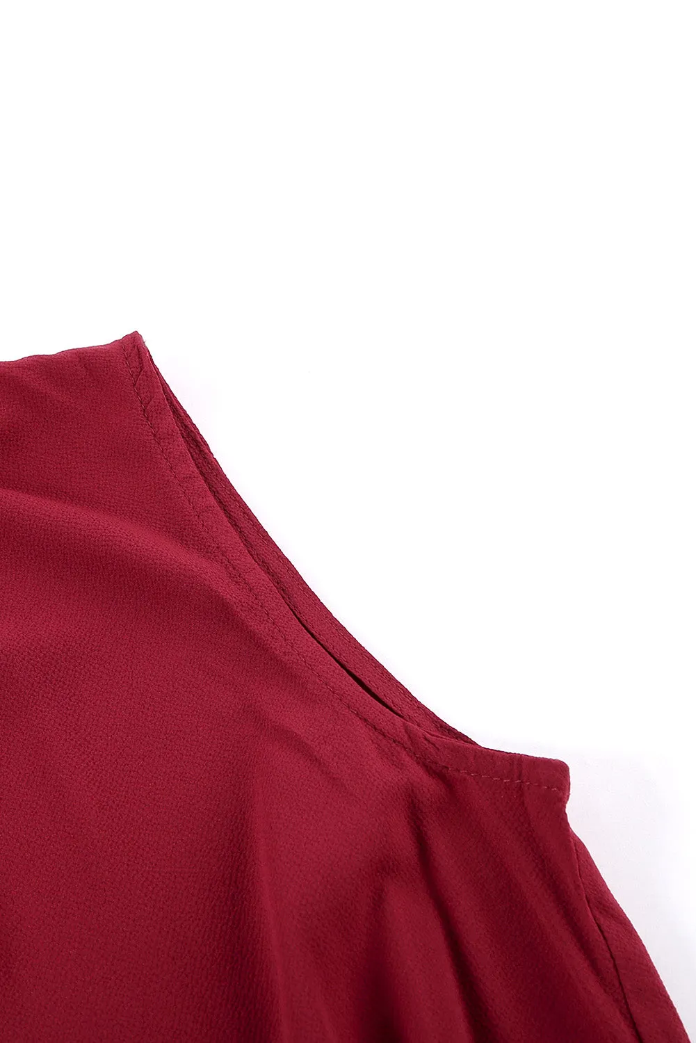 Wine Red Sleeveless V Neck Ruffled Swing Mini Dress