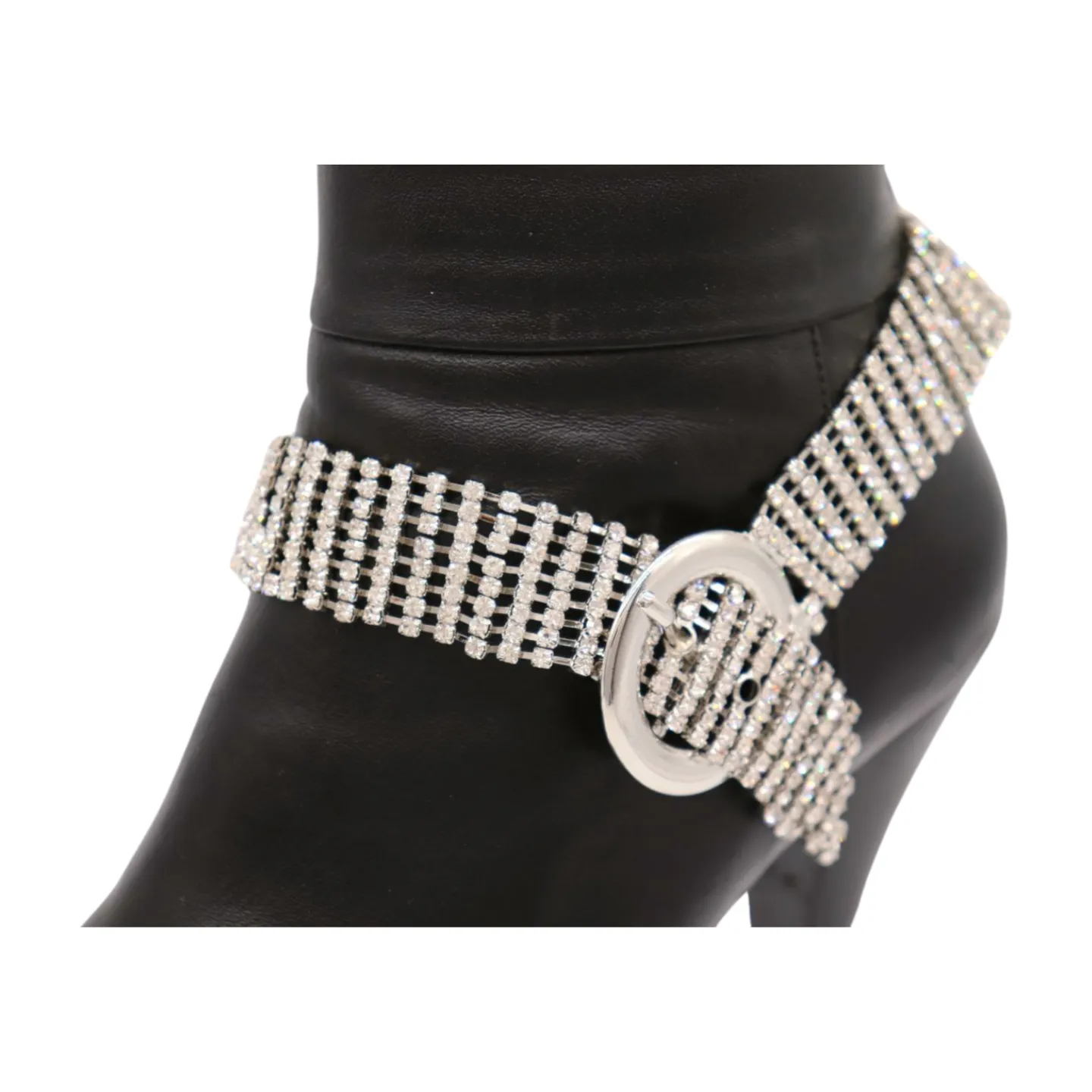 Women Silver Metal Chain Boot Bracelet Anklet Shoe Bling Buckle Charm