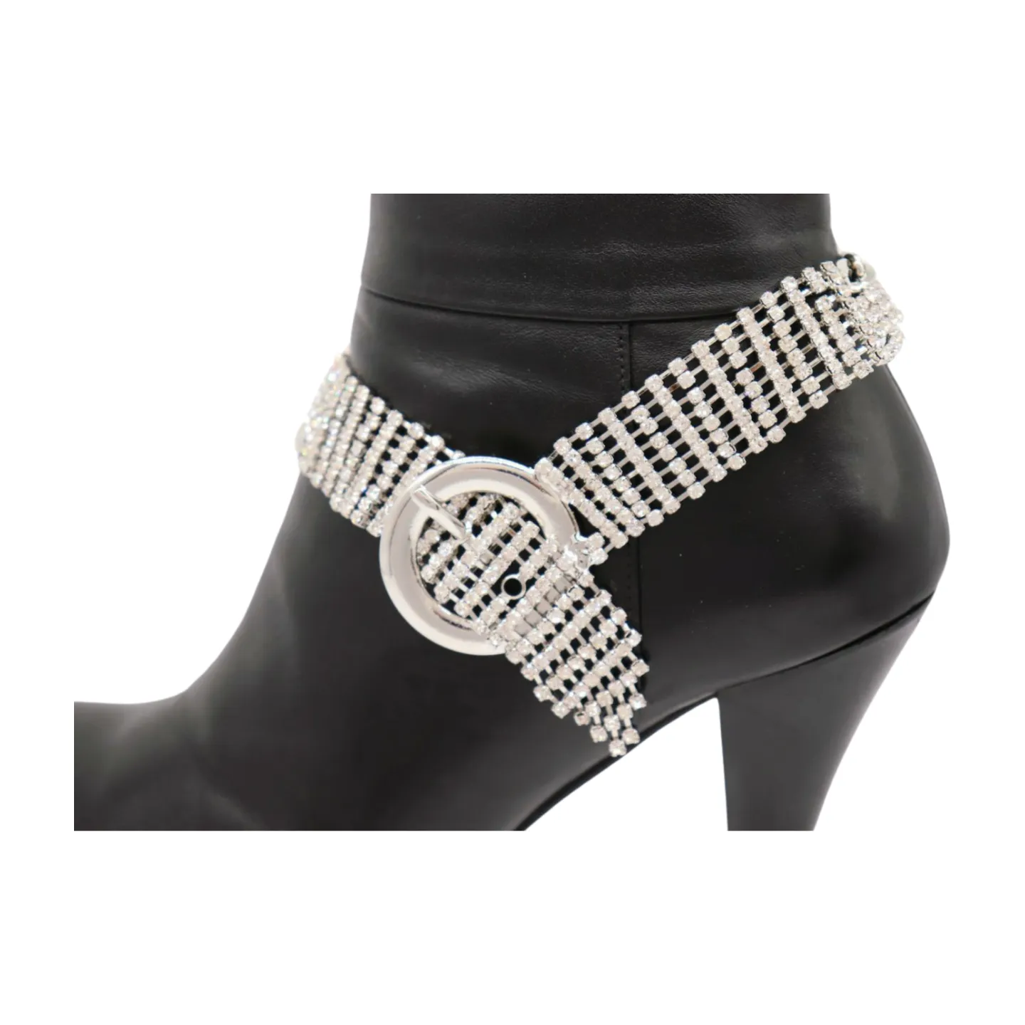 Women Silver Metal Chain Boot Bracelet Anklet Shoe Bling Buckle Charm