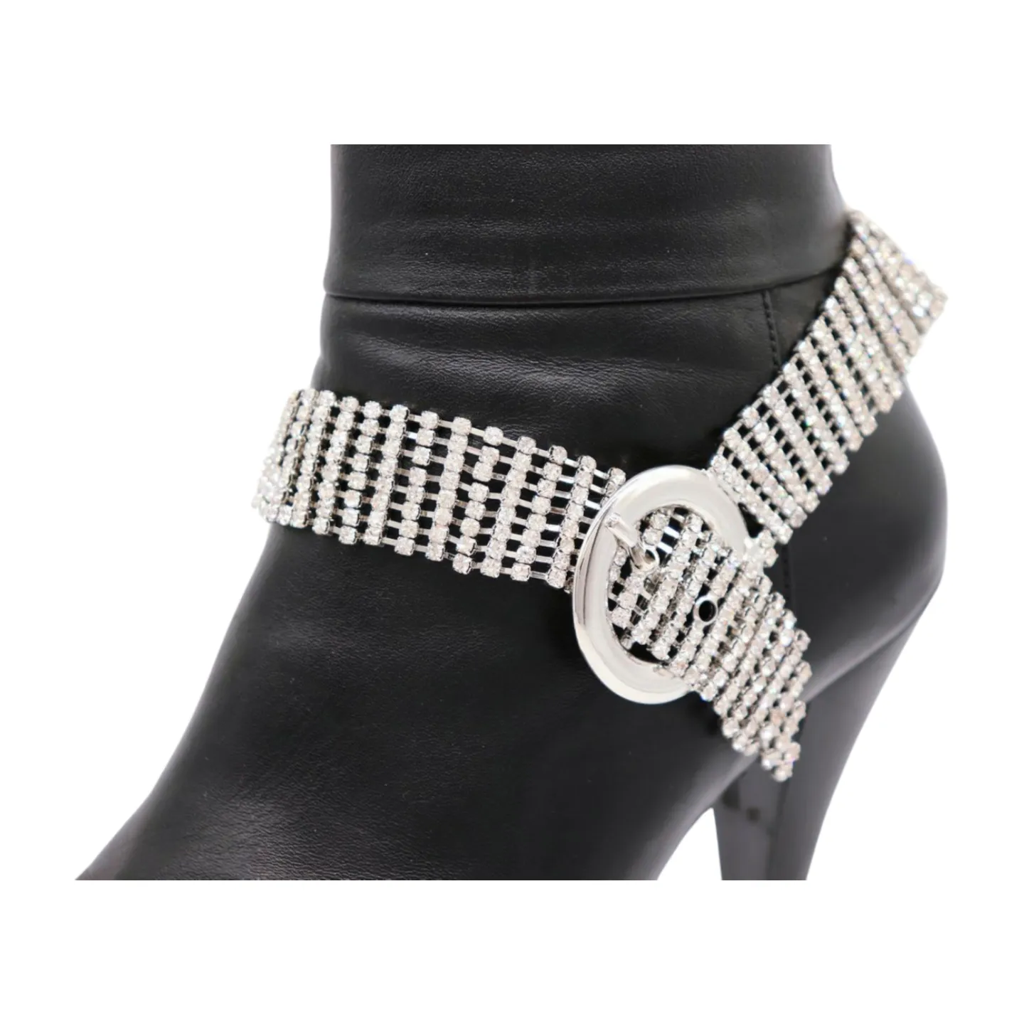 Women Silver Metal Chain Boot Bracelet Anklet Shoe Bling Buckle Charm