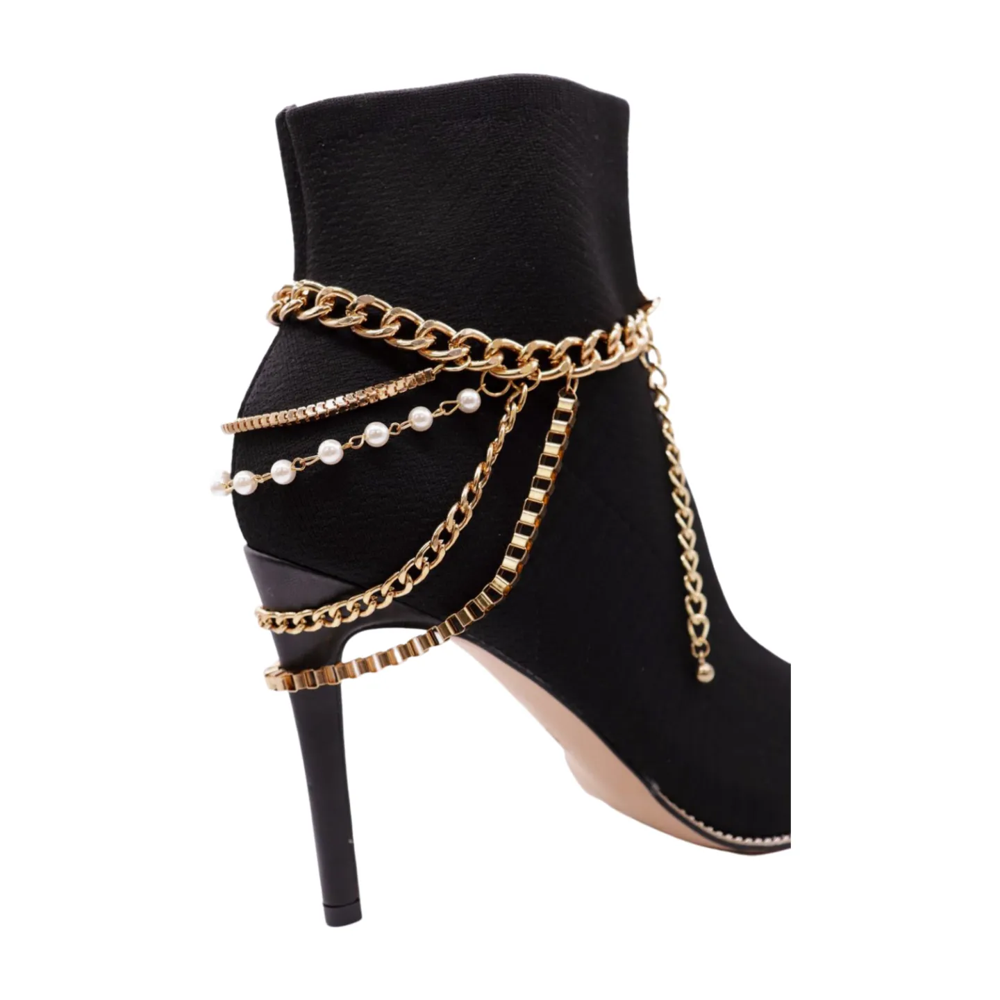 Women Silver Metal Chain Boot Bracelet Anklet Shoe Bling Buckle Charm