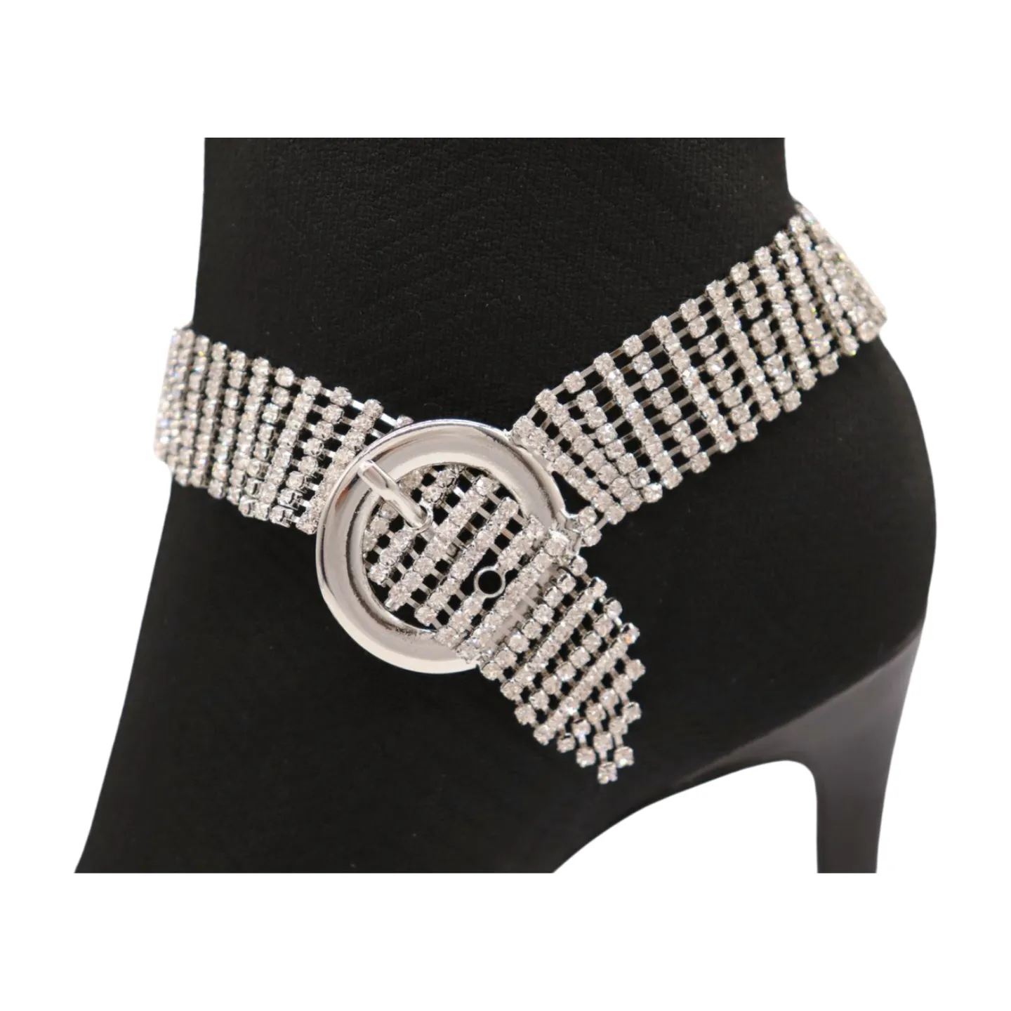 Women Silver Metal Chain Boot Bracelet Anklet Shoe Bling Buckle Charm