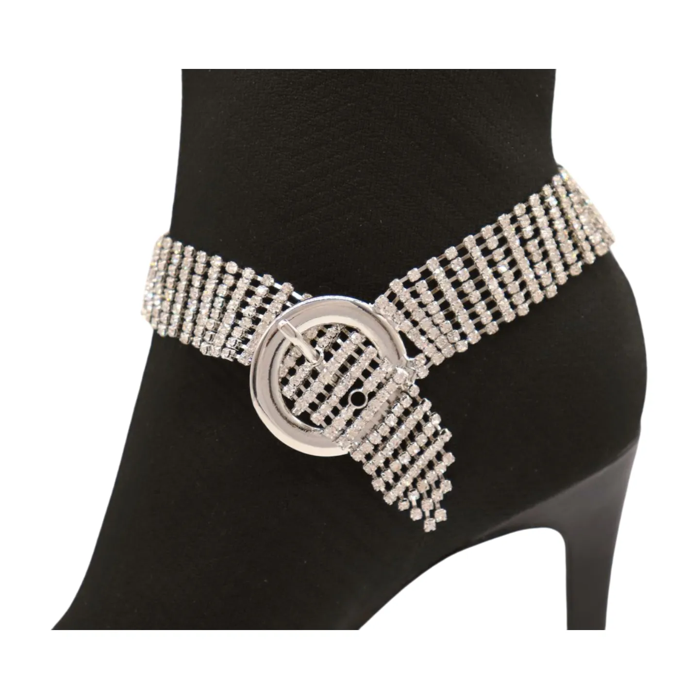 Women Silver Metal Chain Boot Bracelet Anklet Shoe Bling Buckle Charm