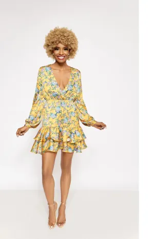 Yellow Bell Sleeve Mini Dress