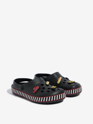 Yellow Black Applique-Detailed Perforated Clogs