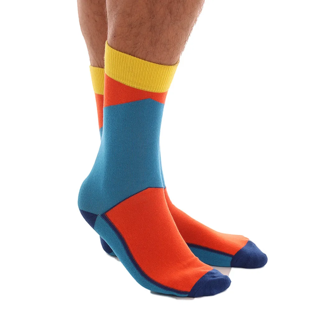 Yellow Orange Blue Mens Dress Socks - Premium Cotton formal socks with Soft Elastic