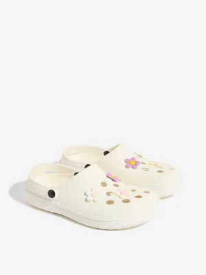 Yellow White Applique-Detailed Perforated Clogs