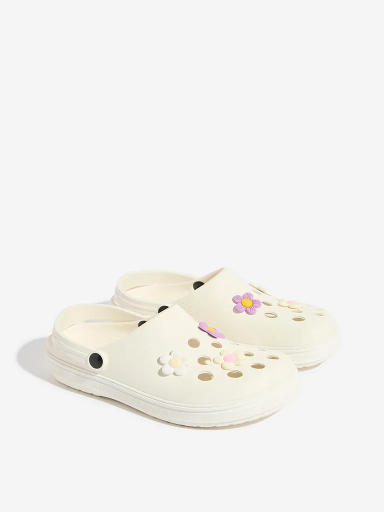 Yellow White Applique-Detailed Perforated Clogs