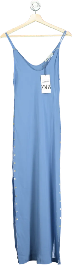 Zara Blue Button-Down Side Split Maxi Dress S