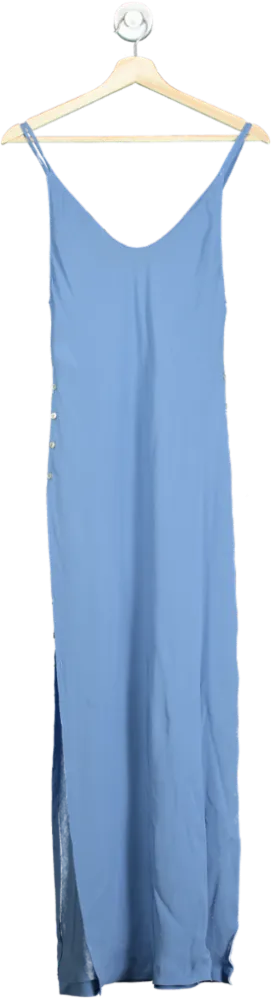 Zara Blue Button-Down Side Split Maxi Dress S