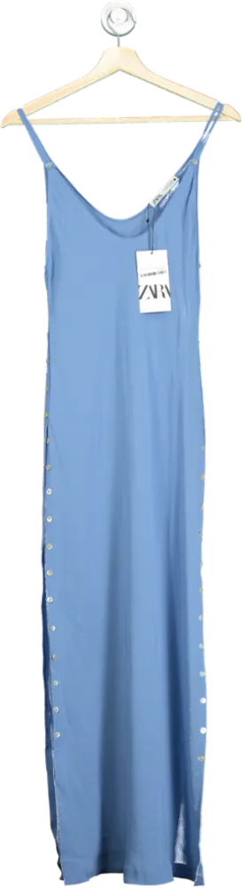 Zara Blue Button-Down Side Split Maxi Dress S